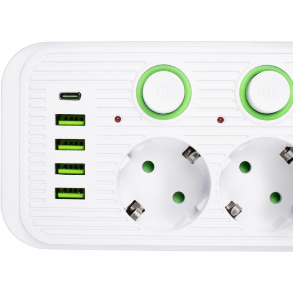 Фото - Мережевий фільтр XOKO SP-5-2-1, 2м, 5 роз., 2 USB-A, 1 USB-C White (XK-SP-5-2-1-WH)