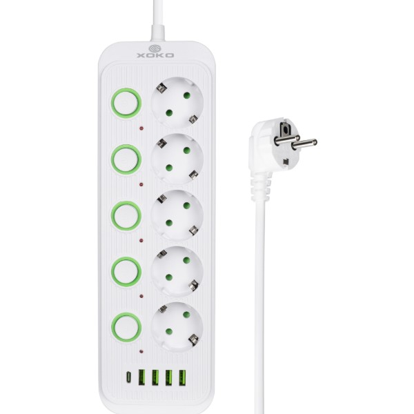 Фото - Мережевий фільтр XOKO SP-5-2-1, 2м, 5 роз., 2 USB-A, 1 USB-C White (XK-SP-5-2-1-WH)