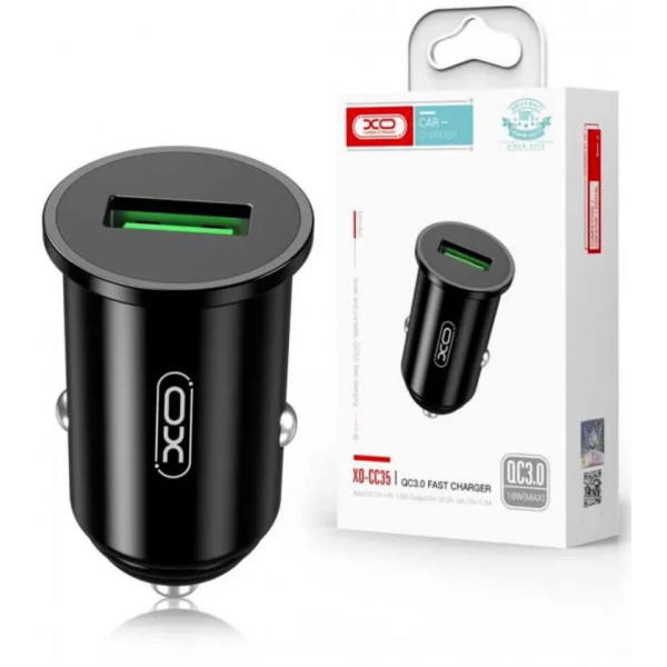 Фото - Автомобільний зарядний пристрій XO QC 3.0 CC35 18W/1USB Black (XO-CC35-BK)