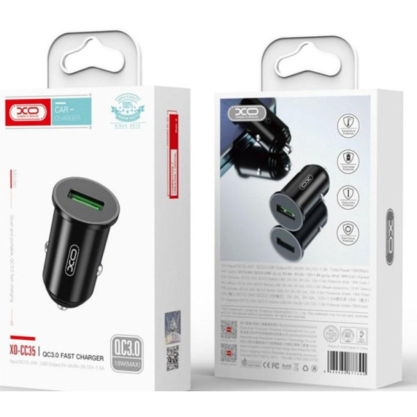 Фото - Автомобільний зарядний пристрій XO QC 3.0 CC35 18W/1USB Black (XO-CC35-BK)