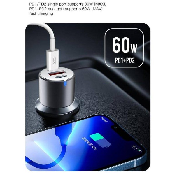Фото - Автомобільний зарядний пристрій XO CC45 1 USB QC 3.0 + 2 Type-C PD (60W) Black (XO-CC45-BK)