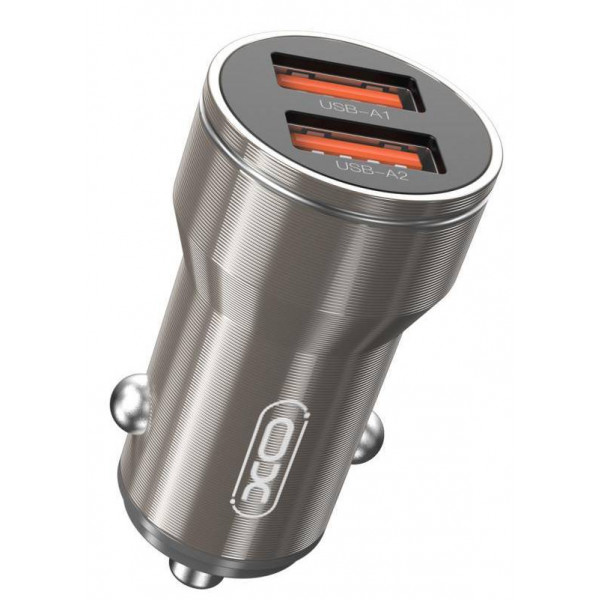 Фото - Автомобільний зарядний пристрій XO + кабель Lightning CC48 Smart Metal 2USB, 2.4A Grey (XO-CC48i-GR)