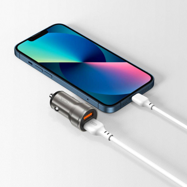 Фото - Автомобільний зарядний пристрій XO + кабель Lightning CC48 Smart Metal 2USB, 2.4A Grey (XO-CC48i-GR)