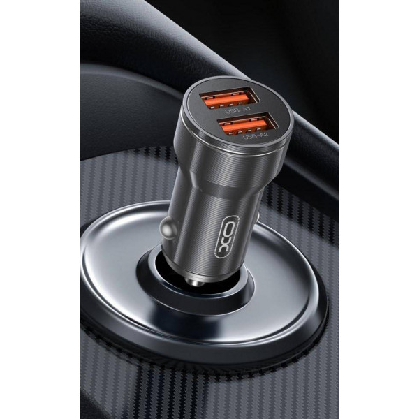 Фото - Автомобільний зарядний пристрій XO + кабель Lightning CC48 Smart Metal 2USB, 2.4A Grey (XO-CC48i-GR)