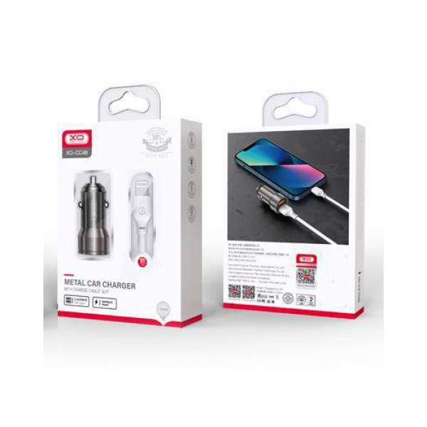 Фото - Автомобільний зарядний пристрій XO + кабель Lightning CC48 Smart Metal 2USB, 2.4A Grey (XO-CC48i-GR)