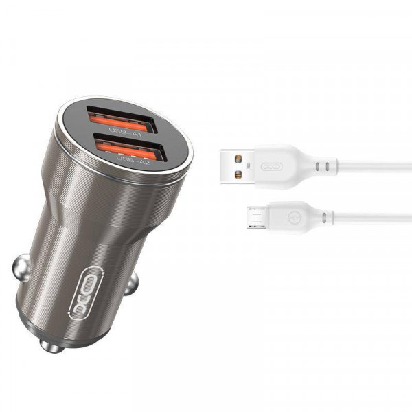 Фото - Автомобильное зарядное устройство XO CC48 2.4A/2 USB + microUSB Grey (XO-CC48m-GR)