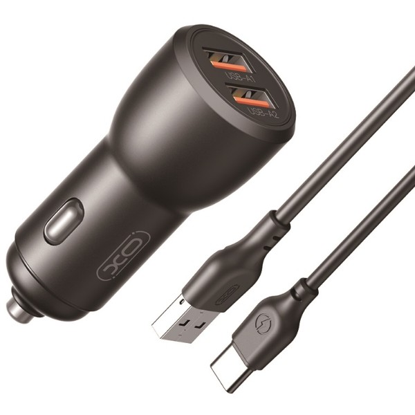 Фото - Автомобільний зарядний пристрій XO CC55 QC18W+USB12W dual port with TYPE-C cable (XO-CC55+C)