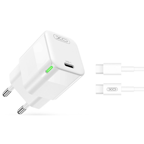 Фото - Сетевое зарядное устройство XO CE06 PD 30W GaN lamp display fast Charger with TYPE-C cable white (XO-CE06+C)