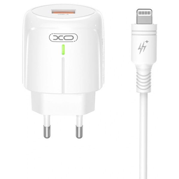 Фото - Мережевий зарядний пристрій XO L112 QC18W Charger with LED with lightning cable white (XO-L112+L)