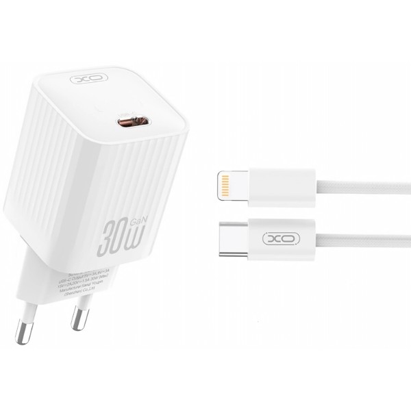 Фото - Сетевое зарядное устройство XO L148 PD30W Single USB-C Charger with Lightning cable white (XO-L148+L)