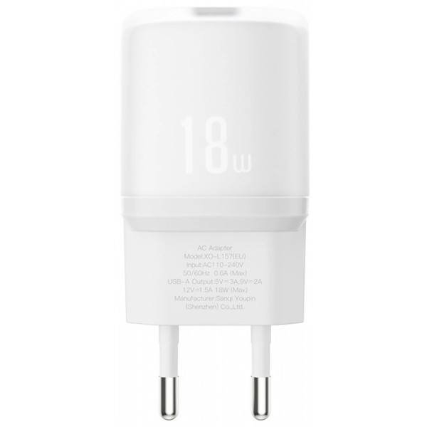 Фото - Мережевий зарядний пристрій XO L157 QC3.0 18W charger white (XO-L157)