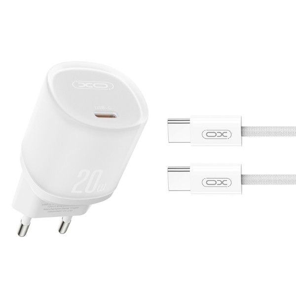 Фото - Мережевий зарядний пристрій XO L143 PD20W Single USB-C Charger with TYPE-C cable, white (XO-L143+C-White) Фото - Мережевий зарядний пристрій XO L143 PD20W Single USB-C Charger with TYPE-C cable, white (XO-L143+C-White)