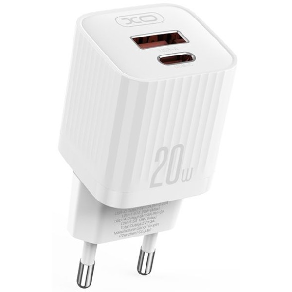 Фото - Мережевий зарядний пристрій XO L147 PD20W 1USB-A+1USB-C Charger, white (XO-L147)