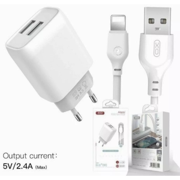Фото - Сетевое зарядное устройство XO L57 2.4A/2USB + lightning (XO-L57-LGHT)