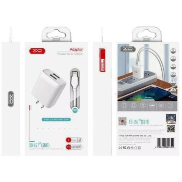 Фото - Сетевое зарядное устройство XO L57 2.4A/2USB + lightning (XO-L57-LGHT)