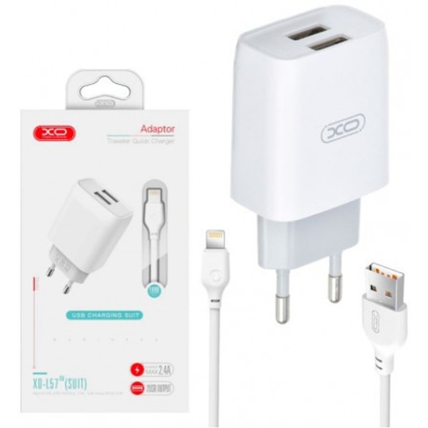 Фото - Сетевое зарядное устройство XO L57 2.4A/2USB + lightning (XO-L57-LGHT)