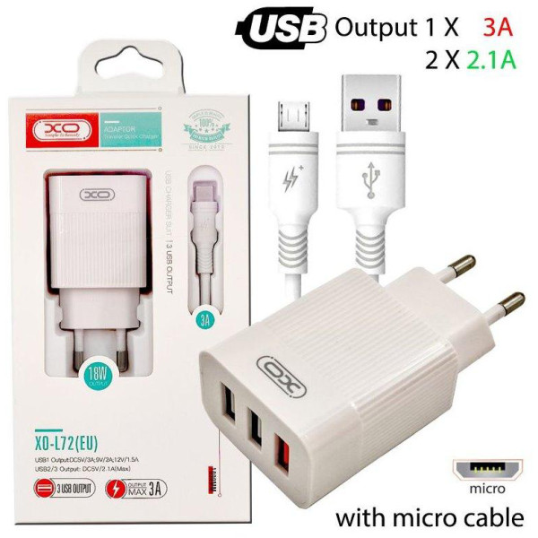 Фото - Сетевое зарядное устройство XO L72 QC3.0 3USB +micro (XO-L72-MCR)