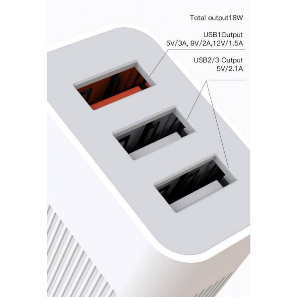 Фото - Мережевий зарядний пристрій XO QC 3.0 XO L72 30W (18W/1USB + 2.4A/2 USB) + кабель Lightning White (XO-L72i-WH)