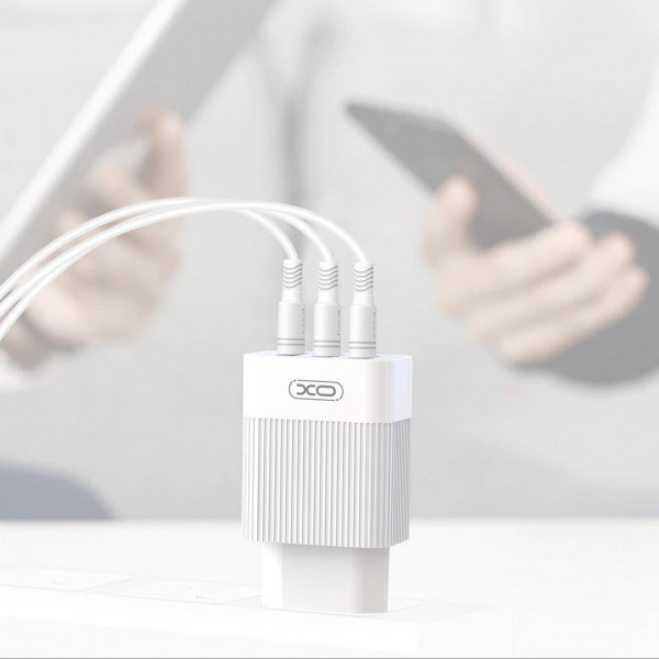 Фото - Мережевий зарядний пристрій XO QC 3.0 XO L72 30W (18W/1USB + 2.4A/2 USB) + кабель Lightning White (XO-L72i-WH)