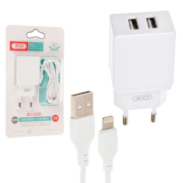 Фото - Сетевое зарядное устройство XO L75 2USB/2.4A  Lightning (XO-L75-L)