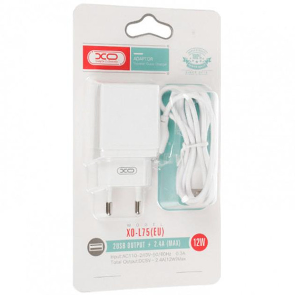 Фото - Сетевое зарядное устройство XO L75 2USB/2.4A  Lightning (XO-L75-L)