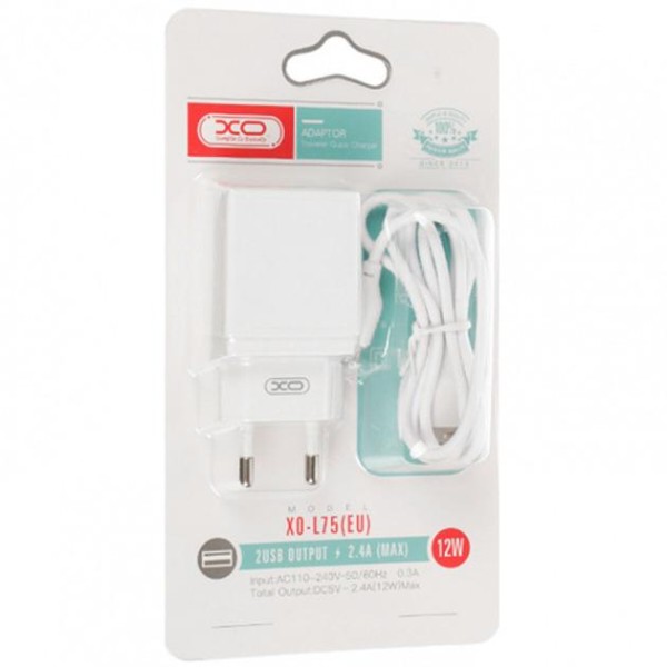 Фото - Сетевое зарядное устройство XO L75 2USB/2.4A  Lightning (XO-L75-L)
