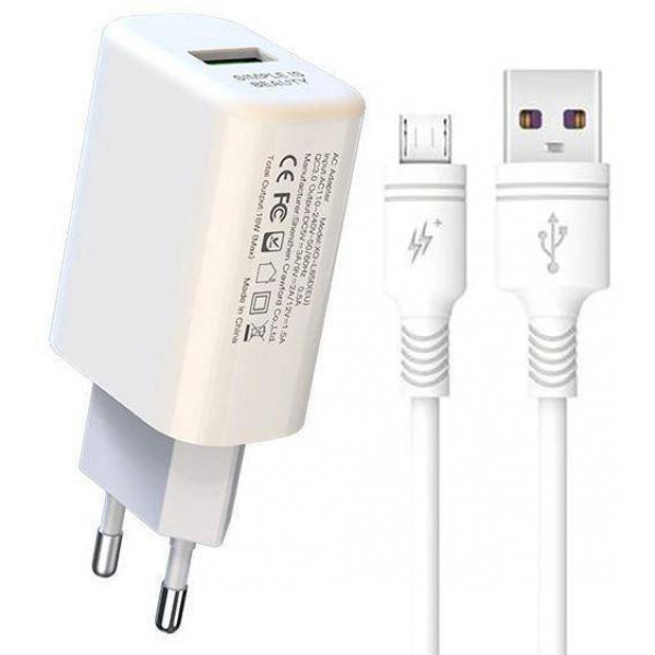 Фото - Сетевое зарядное устройство XO QC 3.0 XO L85 18W/1USB + microUSB White (XO-L85m-WH)