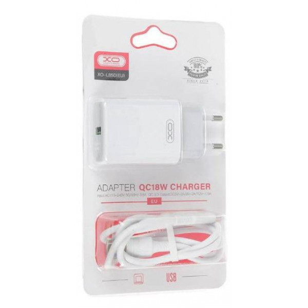Фото - Сетевое зарядное устройство XO QC 3.0 XO L85 18W/1USB + microUSB White (XO-L85m-WH)