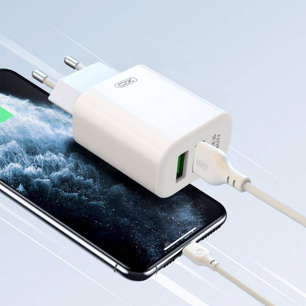 Фото - Сетевое зарядное устройство XO QC 3.0 XO L85 18W/1USB + microUSB White (XO-L85m-WH)