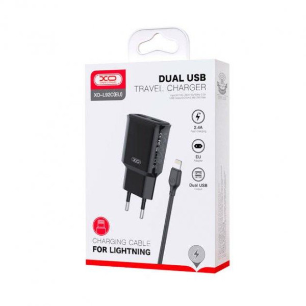 Фото - Сетевое зарядное устройство XO L92C 2USB/2.4A + USB-Lightning (XO-L92C-L)