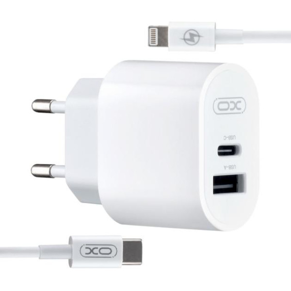 Фото - Мережевий зарядний пристрій XO L97 (1Type-C/1USB/2.4A) + Type-C - Lightning White (XO-L97-LG)