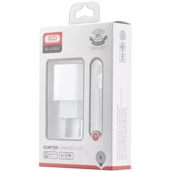 Фото - Мережевий зарядний пристрій XO L97 (1Type-C/1USB/2.4A) + Type-C - Lightning White (XO-L97-LG)