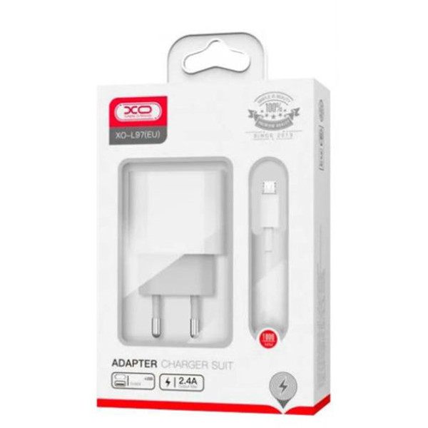 Фото - Сетевое зарядное устройство XO L97 (1Type-C/1USB/2.4A) + USB - MicroUSB White (XO-L97-MC)