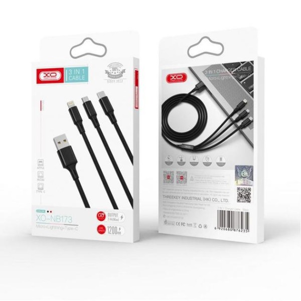 Фото - Кабель XO NB173 3in1 USB -Lightning+MicroUSB+Type-C (XO-NB173-3in1)