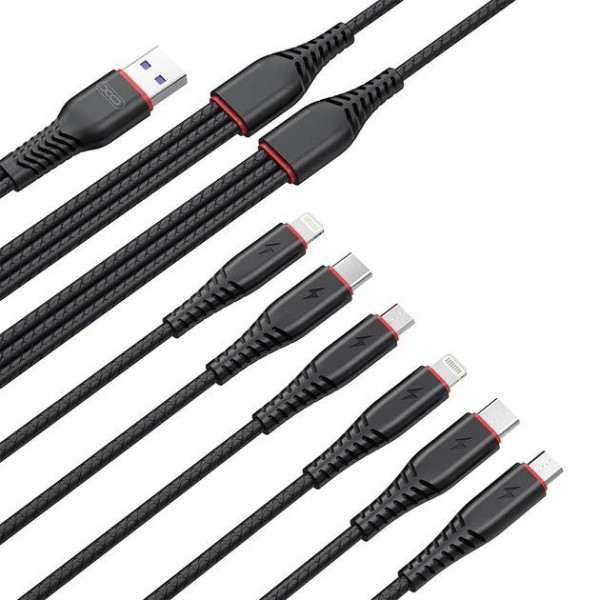 Фото - Кабель синхронізації даних XO NB196 6in1 USB -2xLightning+MicroUSB+Type-C (XO-NB196-6in1)