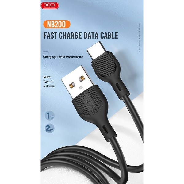Фото - Кабель XO NB200 cable USB-A to lighting 1m, black (XO-NB200A-Black)