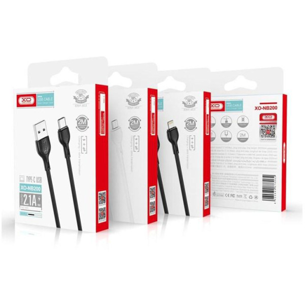 Фото - Кабель синхронізації даних XO NB200 Type-C 2.1A 1m Black (XO-NB200-TC-1-BK)