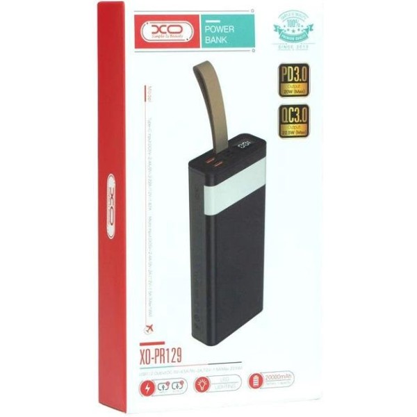 Фото - Батарея мобильная XO 20000 mAh PD20W+QC22.5W with light Black (XO-PR129)