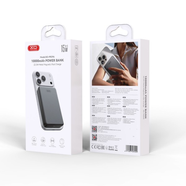 Фото - Батарея мобільна XO PR296 Magnetic MagSafe 22.5W з бездротовою зарядкою 15W 10000 mAh Grey (715944)