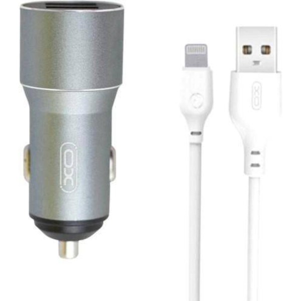 Фото - Автомобильное зарядное устройство XO TZ09 2.4A/2 USB + кабель lightning Grey (XO-TZ09L-GR)