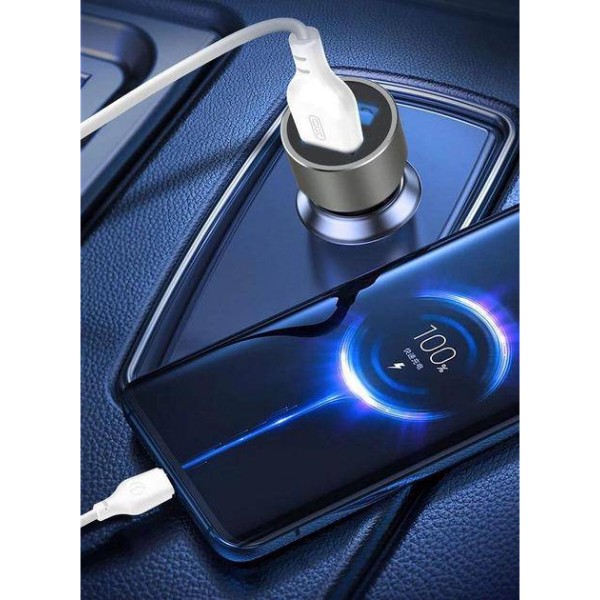Фото - Автомобильное зарядное устройство XO TZ09 2.4A/2 USB + кабель lightning Grey (XO-TZ09L-GR)