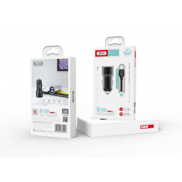 Фото - Автомобільний зарядний пристрій XO TZ09 2.4A/2 USB + кабель microUSB Black (XO-TZ09M-BK)