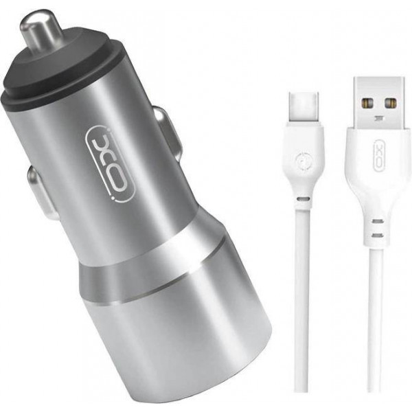 Фото - Автомобільний зарядний пристрій XO TZ09 2.4A/2 USB + кабель Type-C Grey (XO-TZ09T-GR)