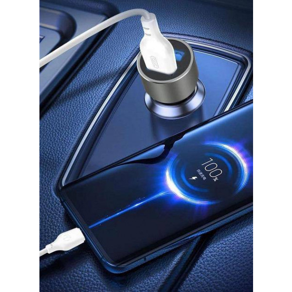 Фото - Автомобільний зарядний пристрій XO TZ09 2.4A/2 USB + кабель Type-C Grey (XO-TZ09T-GR)