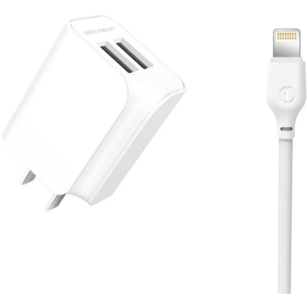 Фото - Мережевий зарядний пристрій XO L35D 2USB / 2.1А + Lightning White (XO-L35-LGHT)