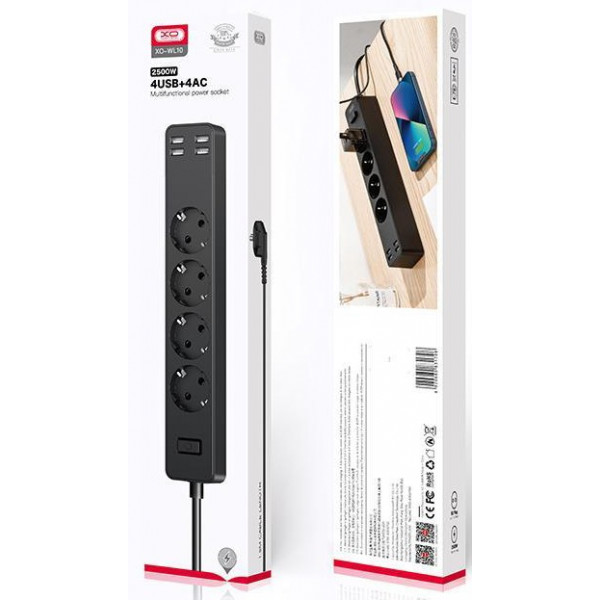 Фото - Сетевой фильтр XO WL-10 EU 1,8 м 4AC+4USB Black (XO-WL-10-BK)