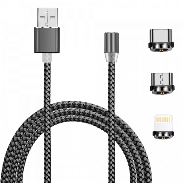 Фото - Кабель синхронізації даних XOKO SC-350 Magneto Grey 3 в 1 - Lightning Micro USB Type-C 1.20m (SC-350MGNT-GR)