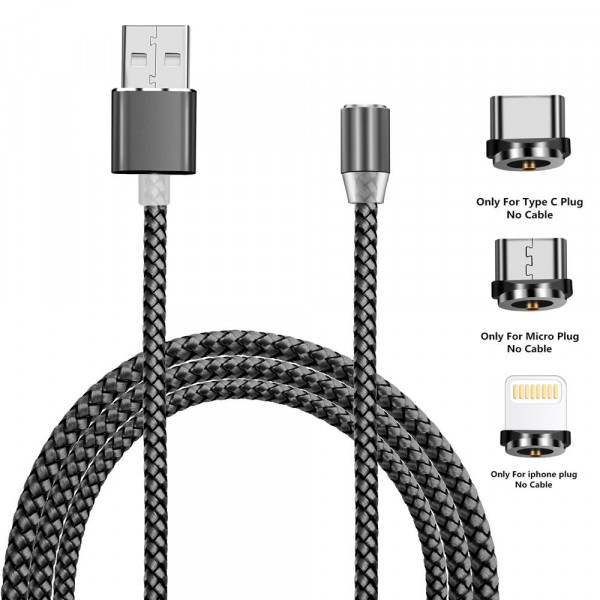 Фото - Кабель синхронізації даних XOKO SC-350 Magneto Grey 3 в 1 - Lightning Micro USB Type-C 1.20m (SC-350MGNT-GR)