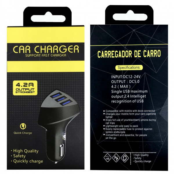 Фото - Автомобільний зарядний пристрій XOKO 3 USB 4.2A CC-300 Black (CC-300-BK)