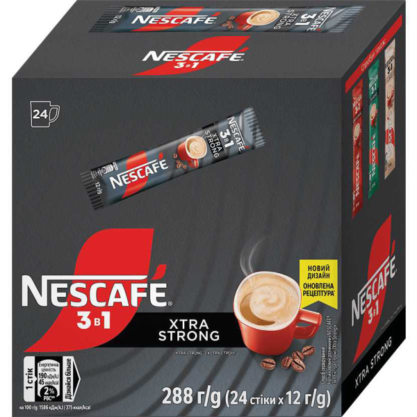 Фото - Кофе растворимый Nescafe 3в1 Xtra Strong 24 стика по 12 г